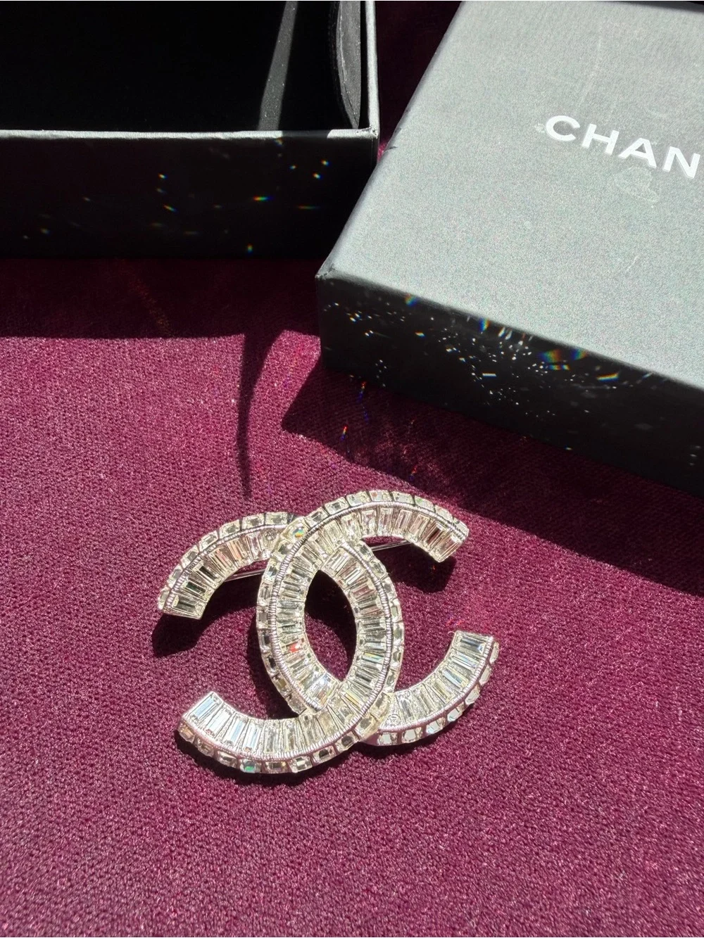 CHANEL Crystal Double C Brooch - Silver and Clear